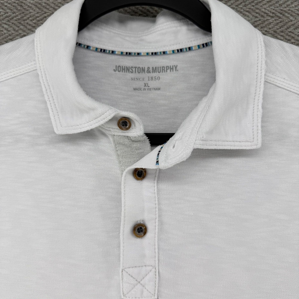 Johnston & Murphy Polo Shirt XL White Slub Knit Short Sleeve Casual Golf Top